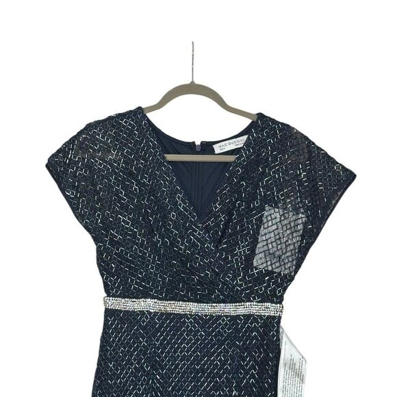 Mac Duggal 93678 Navy Blue Beaded Column Maxi Dress | 2 - Picture 6 of 10